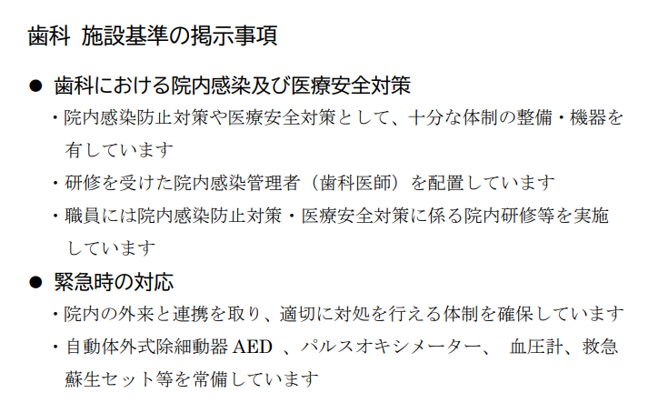 歯科 施設基準の掲示事項